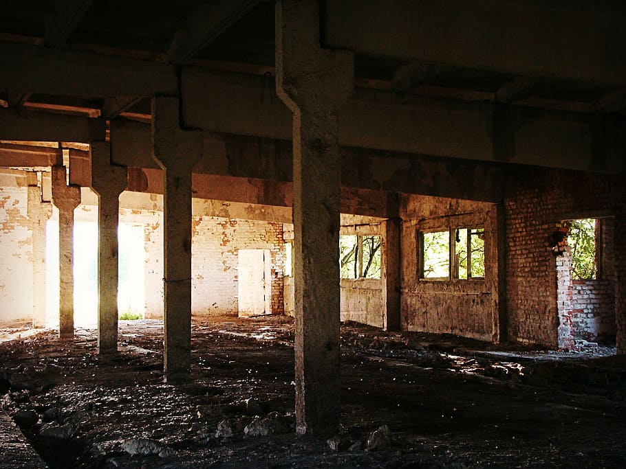 the abandoned, house, building, columns, factory, farm, deserted, HD wallpaper