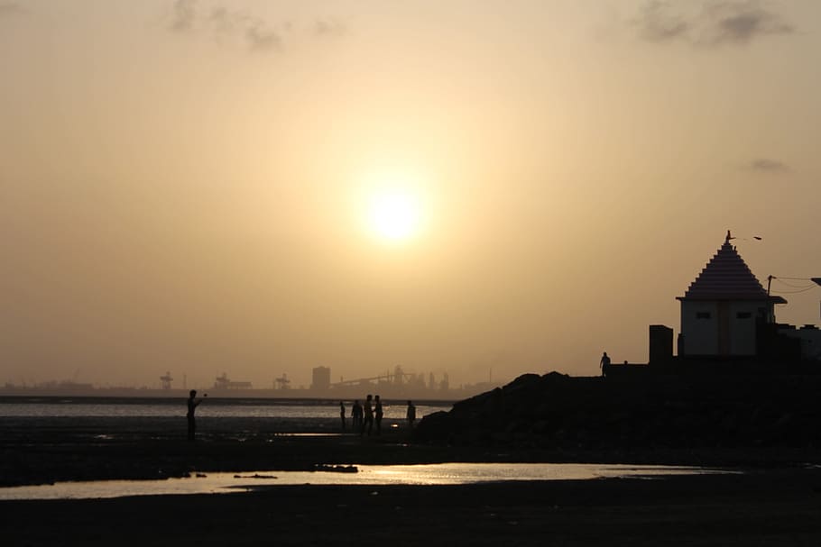 beach, sea, temple, sunset, asia, summer, ocean, nature, built structure HD wallpaper