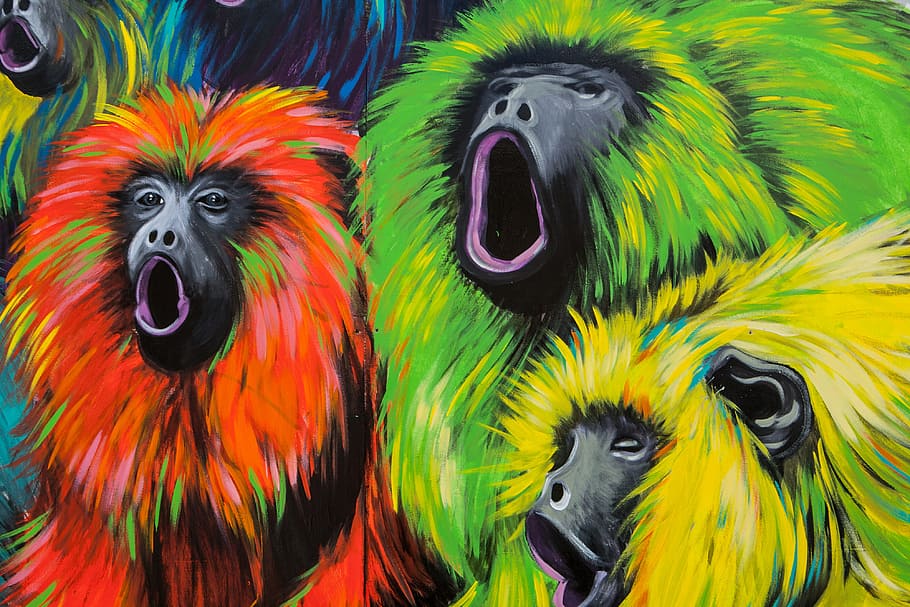 Close-up crop shot of some street art monkeys. Image captured in Brick Lane, London, England, HD wallpaper