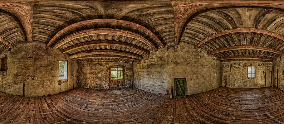 fish eye photography of building interior, attic, loft, panorama HD wallpaper