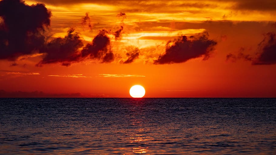 sunset above calm water, sky, cloud, at dusk, japan, landscape HD wallpaper