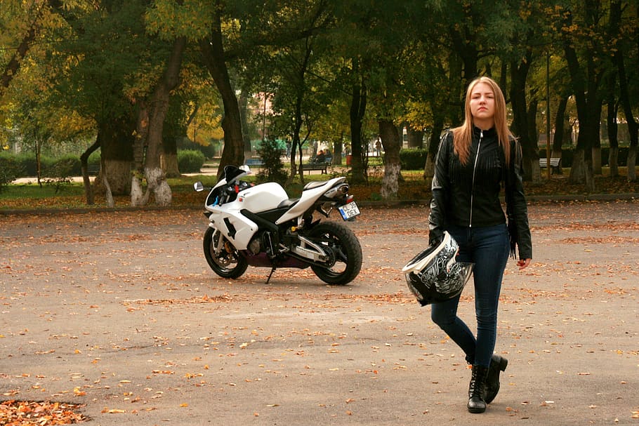 Hd Wallpaper Girl Motorcycle Leather Jacket Ride Biker Blonde