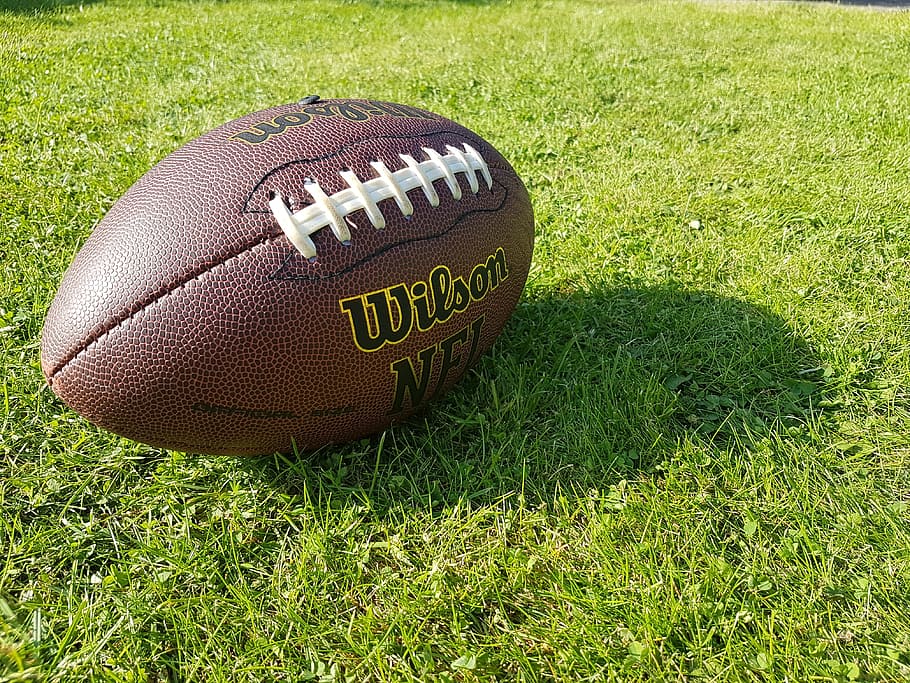 brown Wilson football on green grasses during daytime, american football, HD wallpaper