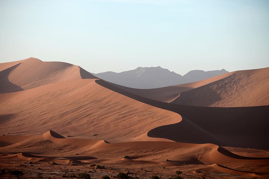 brown desert mountains at daytime, namibia, sand, dune, dust HD wallpaper