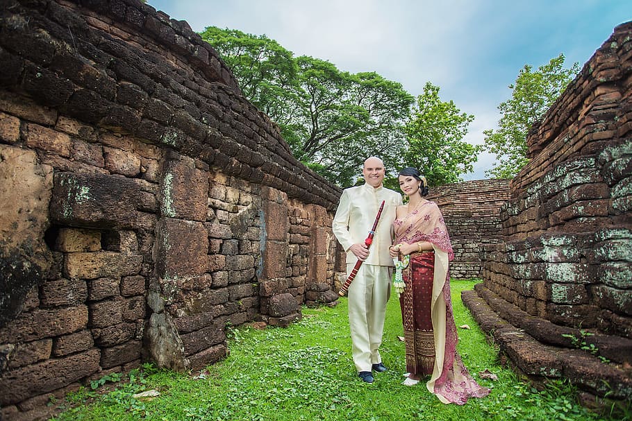 Temple, Wedding, Thailand, Love, bride and groom, outdoors