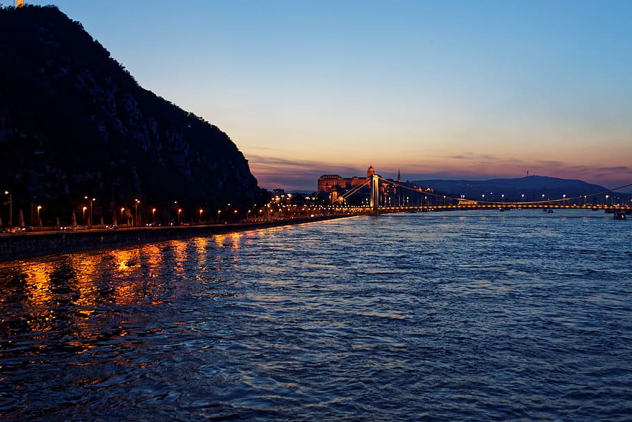 danube, evening, twilight, budapest, river, sunset, water, reflection HD wallpaper