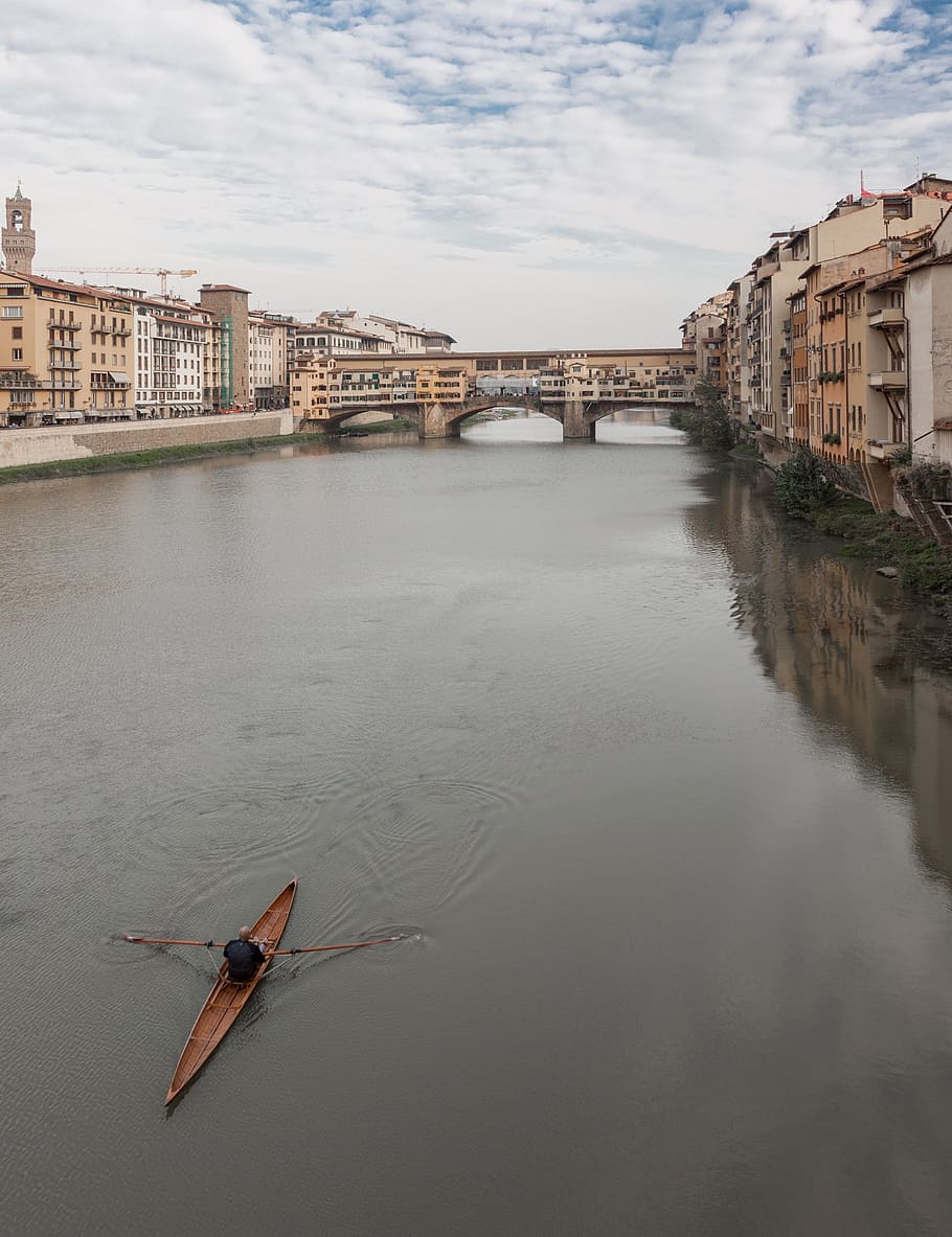 italy, river, florence, architecture, boat, water, built structure HD wallpaper