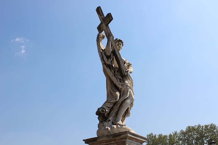 angel, roma, monument, sculpture, statue, art and craft, sky HD wallpaper
