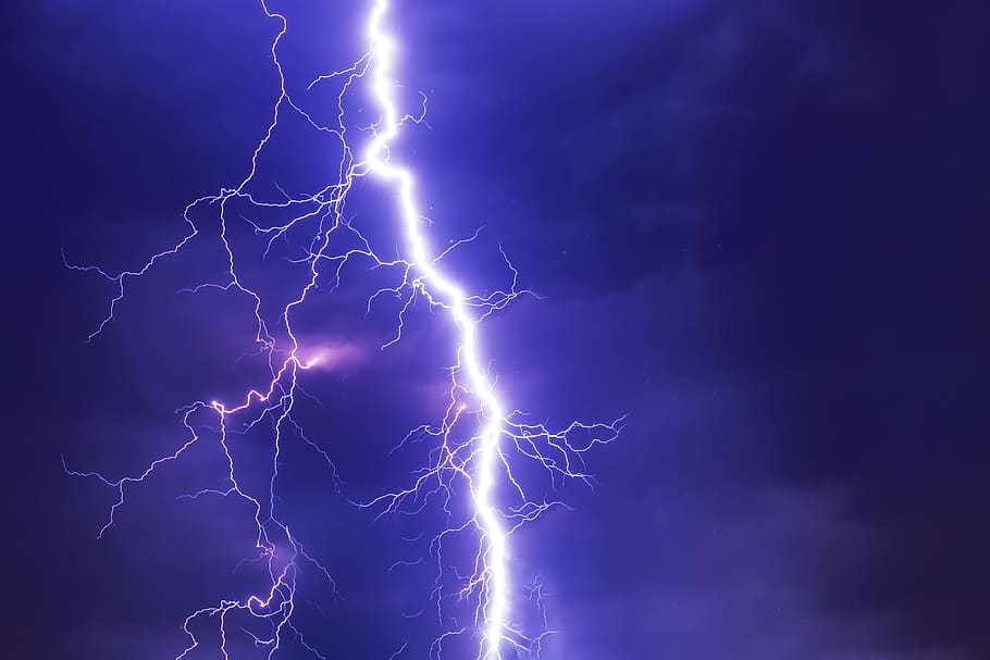 purple lightning, flash, thunderstorm, super cell, weather, sky, HD wallpaper