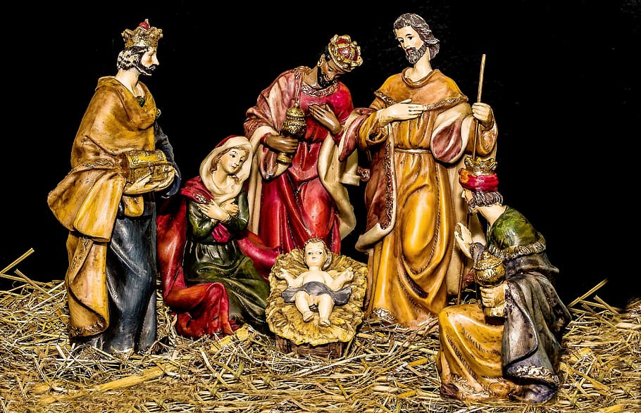 The Nativity figurine set, christmas crib figures, jesus child