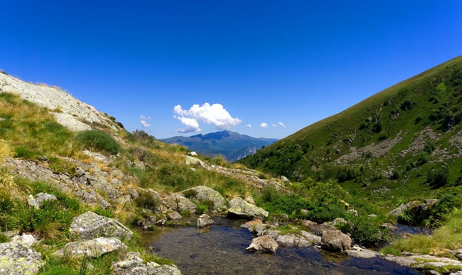 mountain, source, nature, landscape, ariège, pond artax, summer HD wallpaper