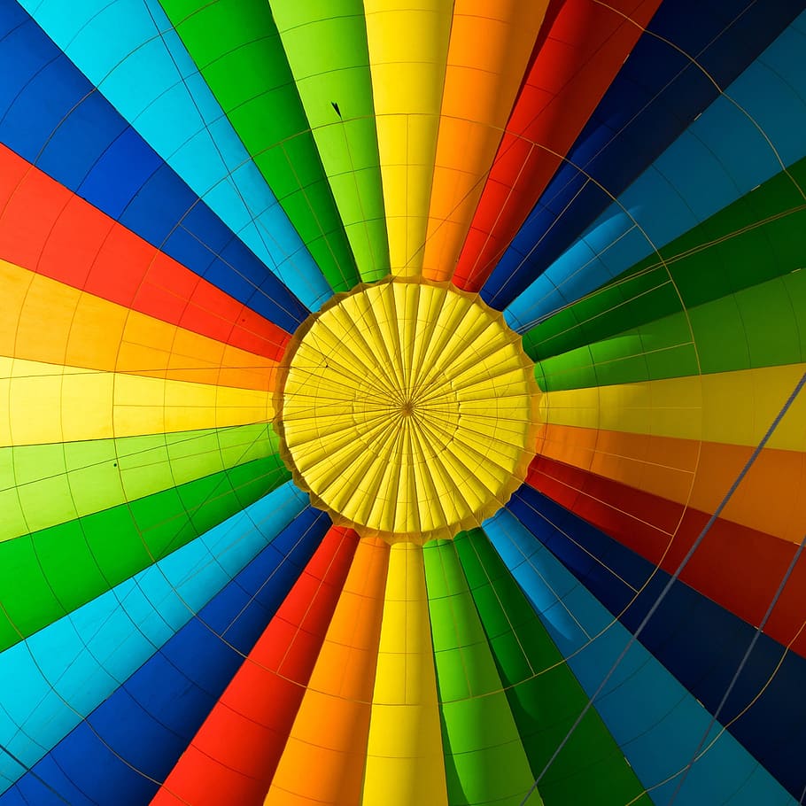 multicolored hot air balloon, fabric, colorful, envelope, gas bag, HD wallpaper