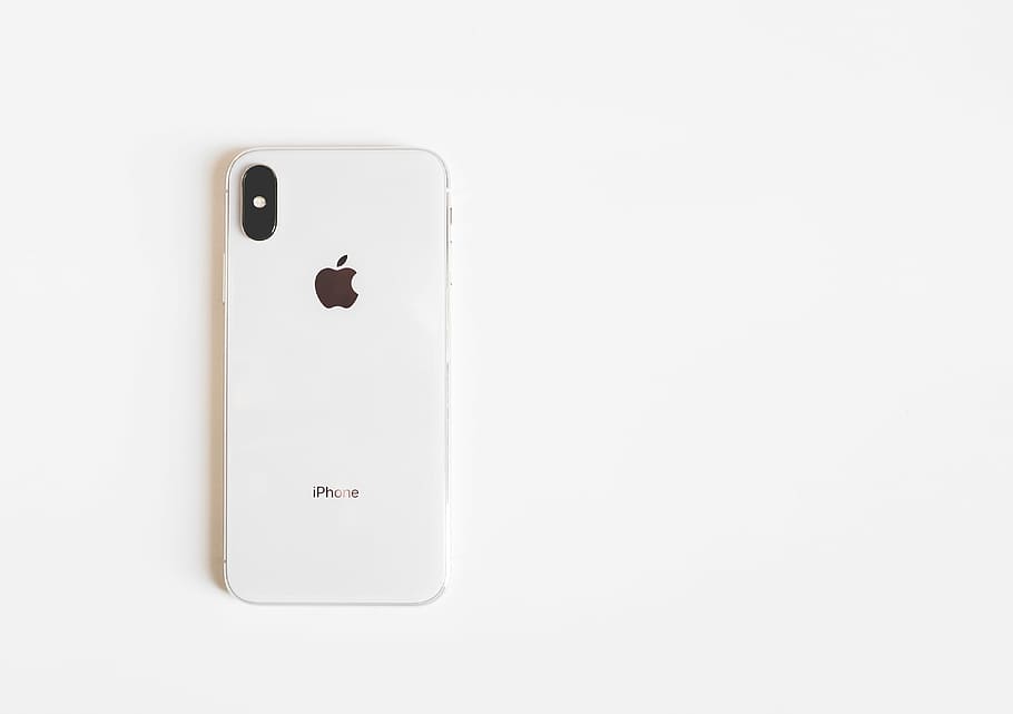 iphone, silver iPhone X, back, technology, white, minimalist HD wallpaper