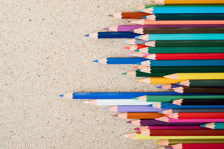 Color pencils, objects, multi Colored, colors, education, blue, HD wallpaper