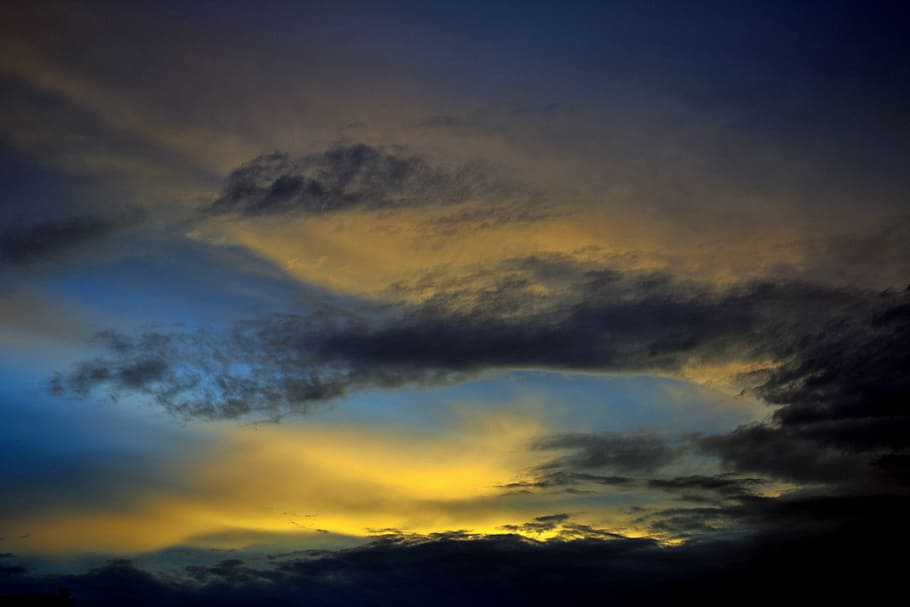 sunset, clouds, landscape, blue, light, outdoor, dusk, nature HD wallpaper