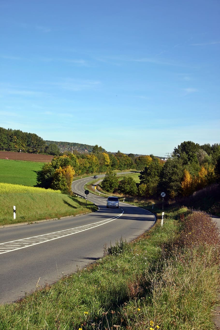 Road, Cycle Path, Landscape, Auto, roadway, curve, sky, autumn HD wallpaper