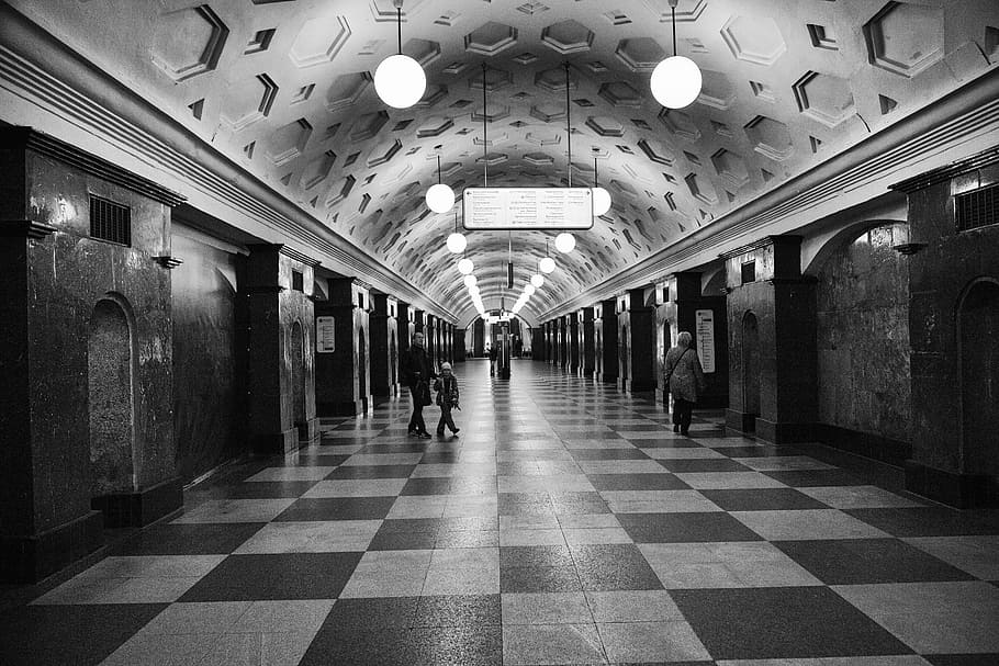 metro, moscow, red gate, subway, black and white, obfoto, photo HD wallpaper