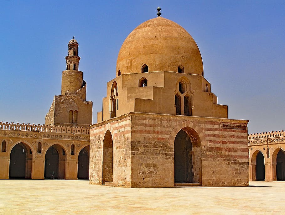 brown temple surrounded by wall with tower, ibn tulun, mosque, HD wallpaper