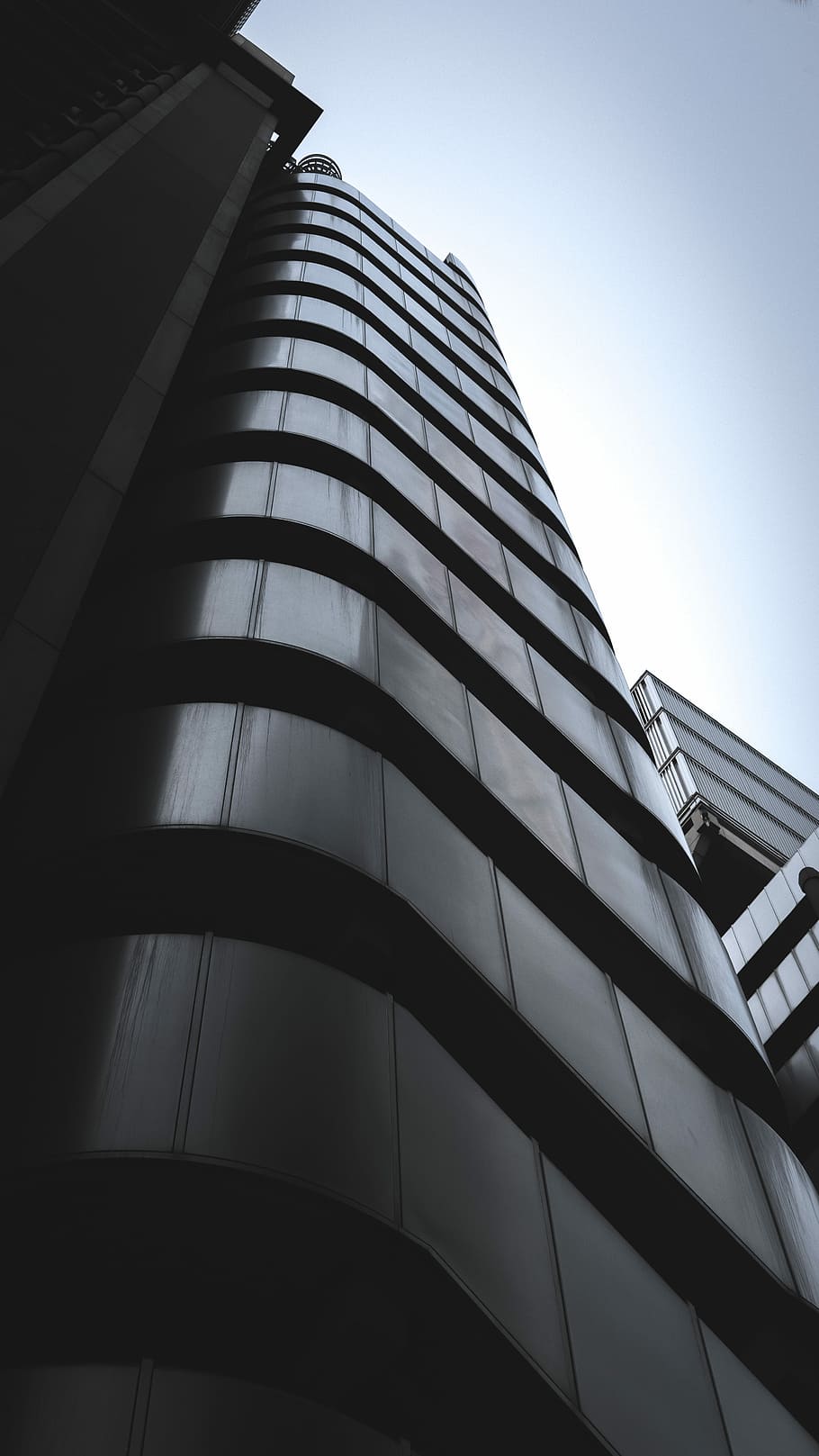 low-angle of high-rise building, low angle grayscale photo of high rise city buildings HD wallpaper