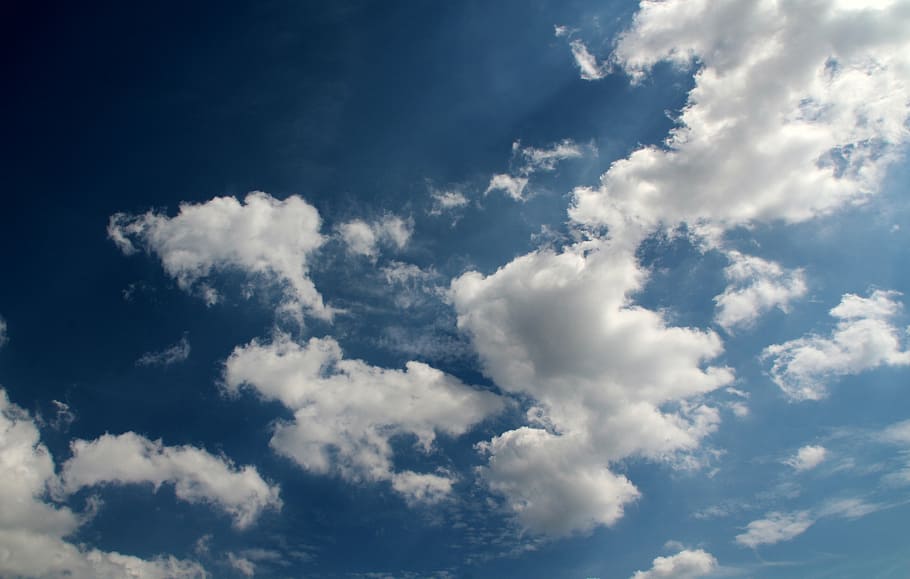 clouds, cumulus clouds, blue, steel blue, sunny, beautiful HD wallpaper