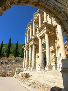 ephesus, celsus, library, turkey, roman, drop-off, ruin, antique HD wallpaper