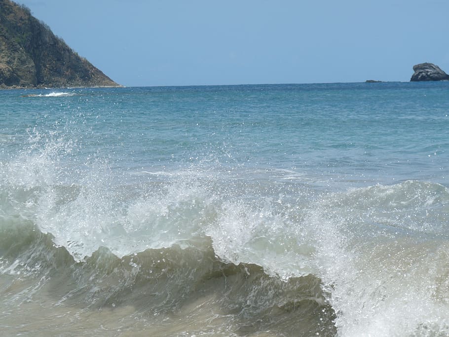 ocean, wave, waves, beach, water, flowing, sea, outside, caribbean HD wallpaper