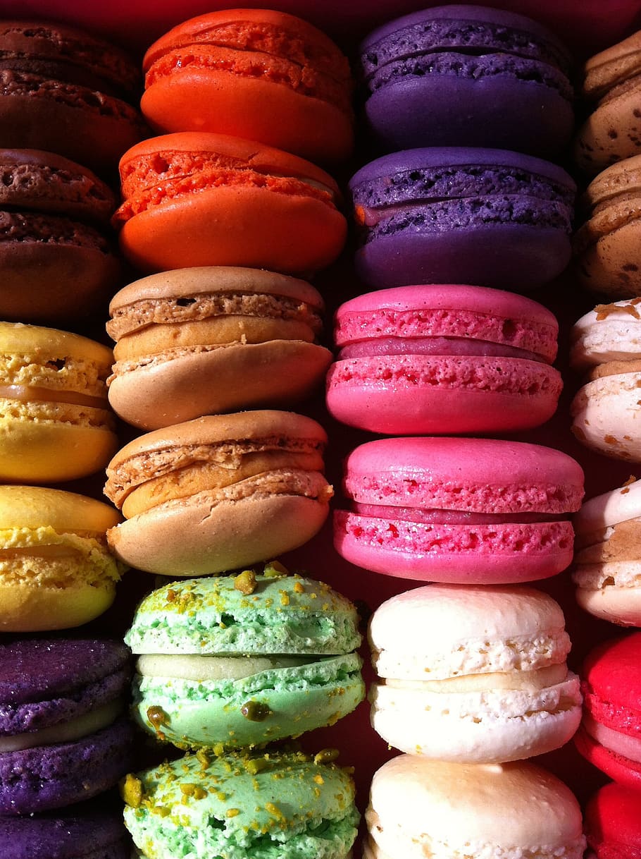 macaroons lot, cake, multicolor, gourmand, sweet food, food and drink HD wallpaper