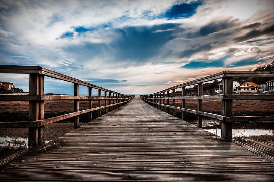 brown wooden dock during daytime, Sea, Nature, Sky, Cloud, Travel HD wallpaper