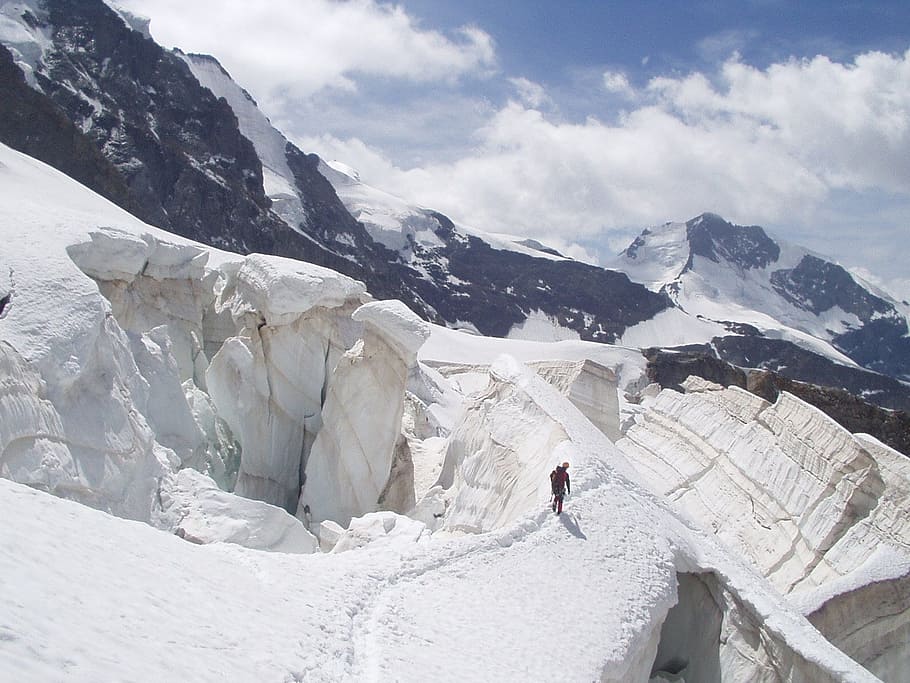 HD wallpaper glacier, crevasse, ice, snow bridge, north wall, rope