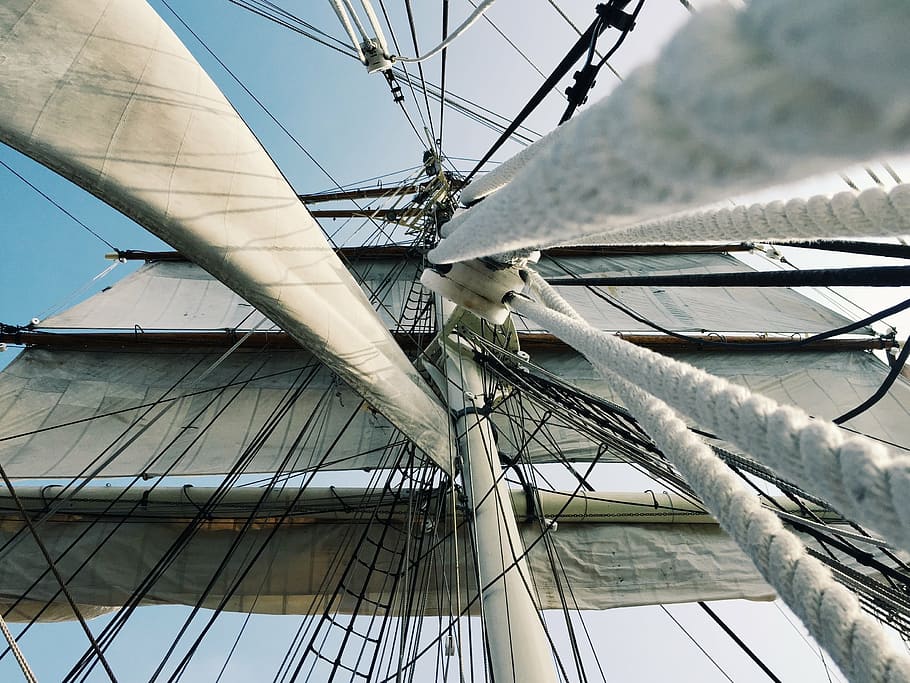 photo of white rope, rigging, tall ship, sails, boat, mast HD wallpaper