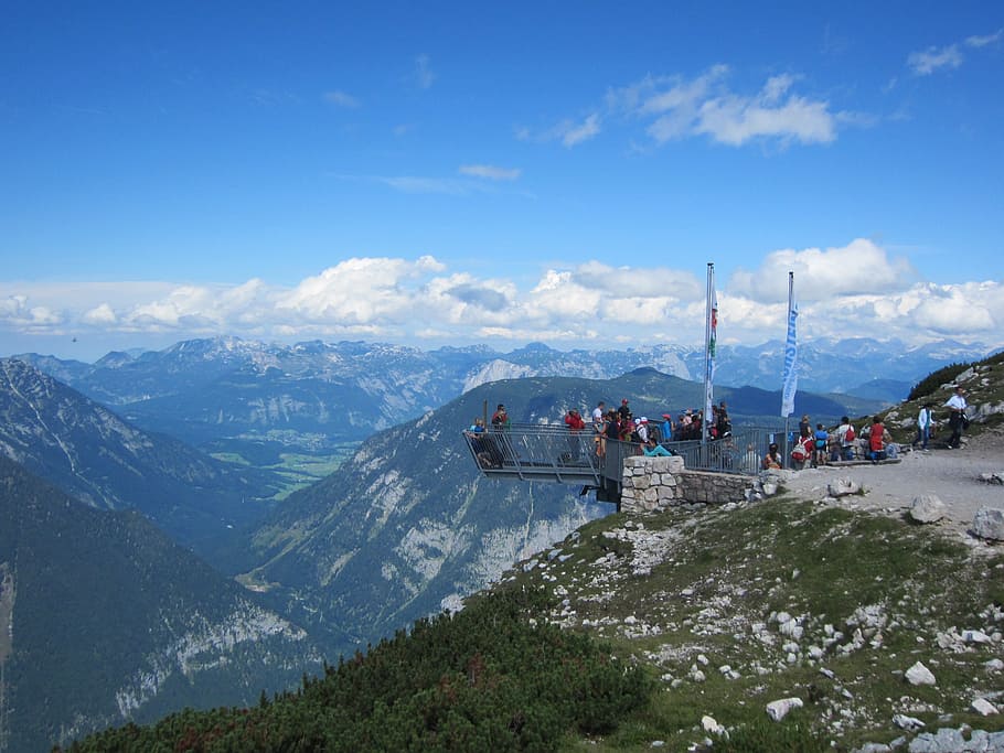 landscape, mountains, austria, viewpoint, sky, group of people HD wallpaper