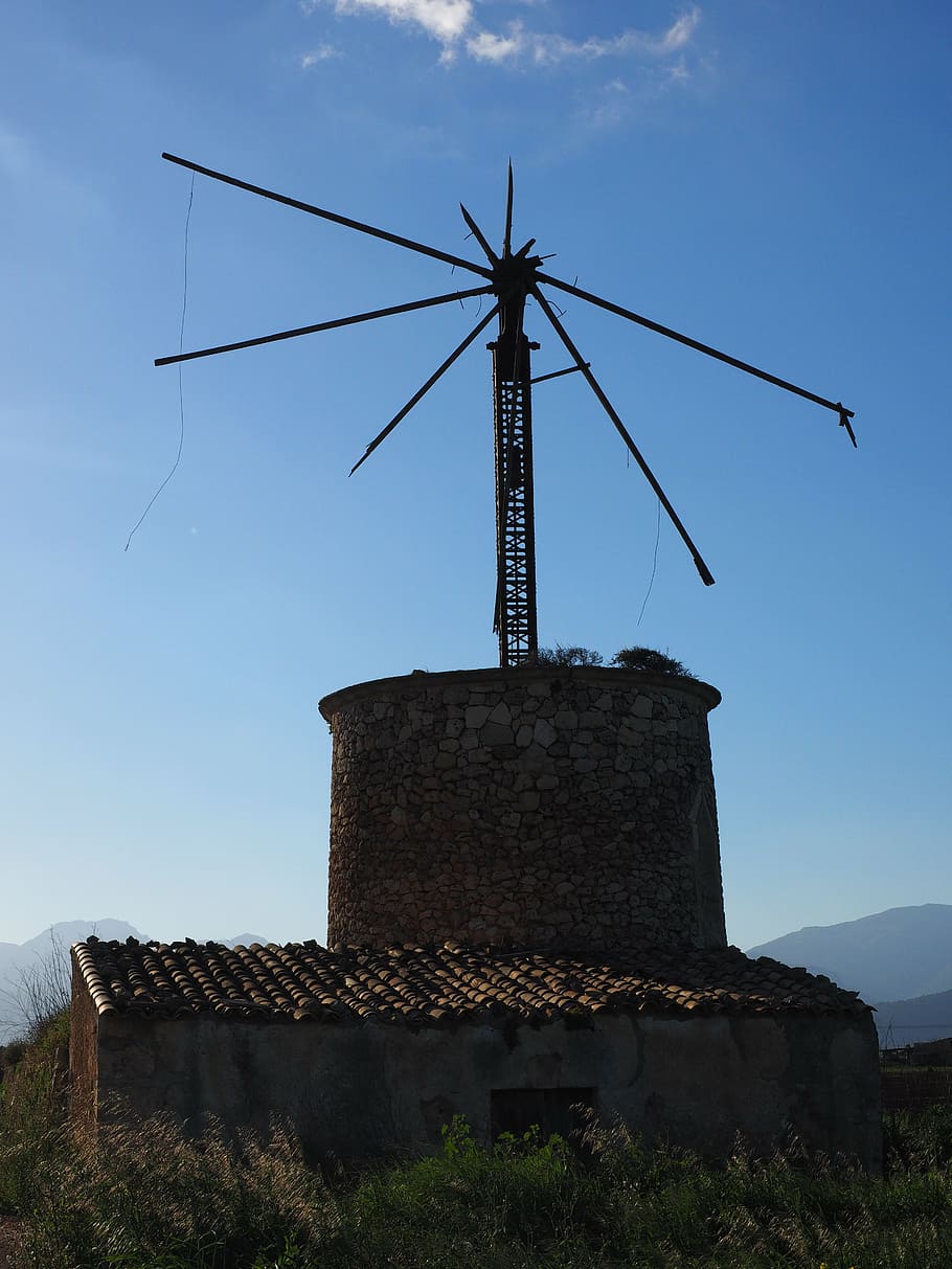 windmill, old, lapsed, ruin, mallorca, muro, wind energy, wing HD wallpaper