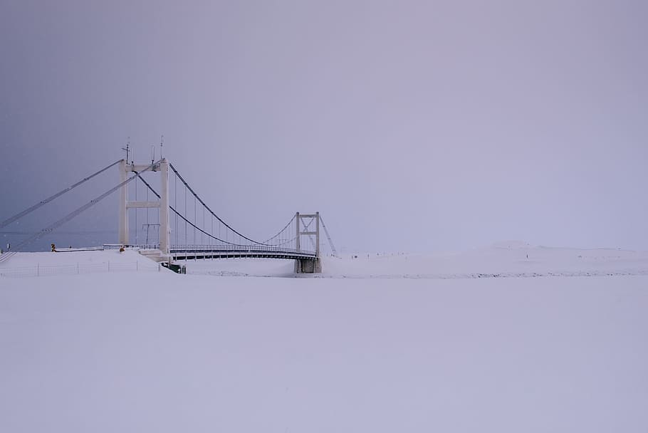 snow, winter, bridge, structure, architecture, cold, weather HD wallpaper