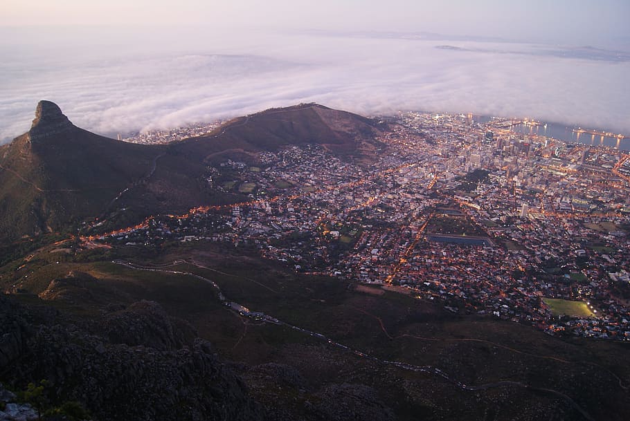 aerial view of houses and mountains, bird's-eye view photography of city HD wallpaper