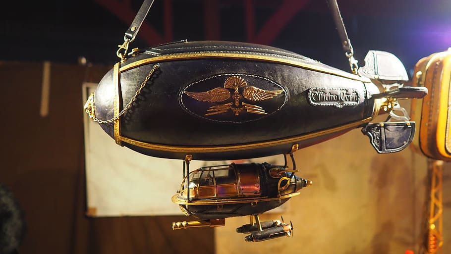 black and brown hanging decor, Bag, Zeppelin, Steampunk, no people HD wallpaper