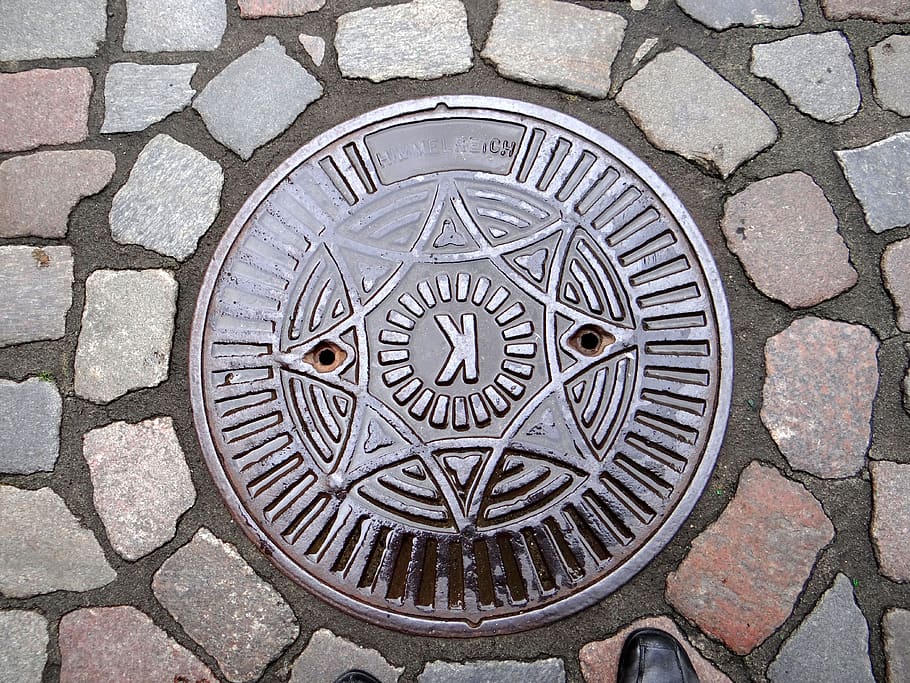 manhole cover, road, patch, pattern, stone, metal, closed, street HD wallpaper