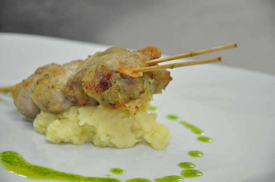spit, skewer, meat, mashed, parker, roast, gianluca, chef, ready-to-eat HD wallpaper
