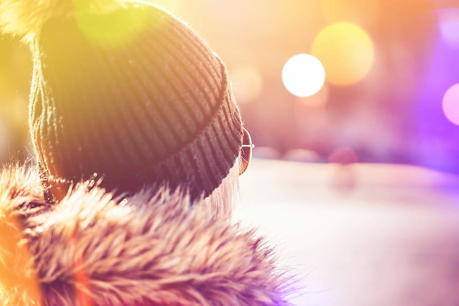 Girl in Winter Hat Crazy Colorful Edit, bokeh, cold, flares, people HD wallpaper