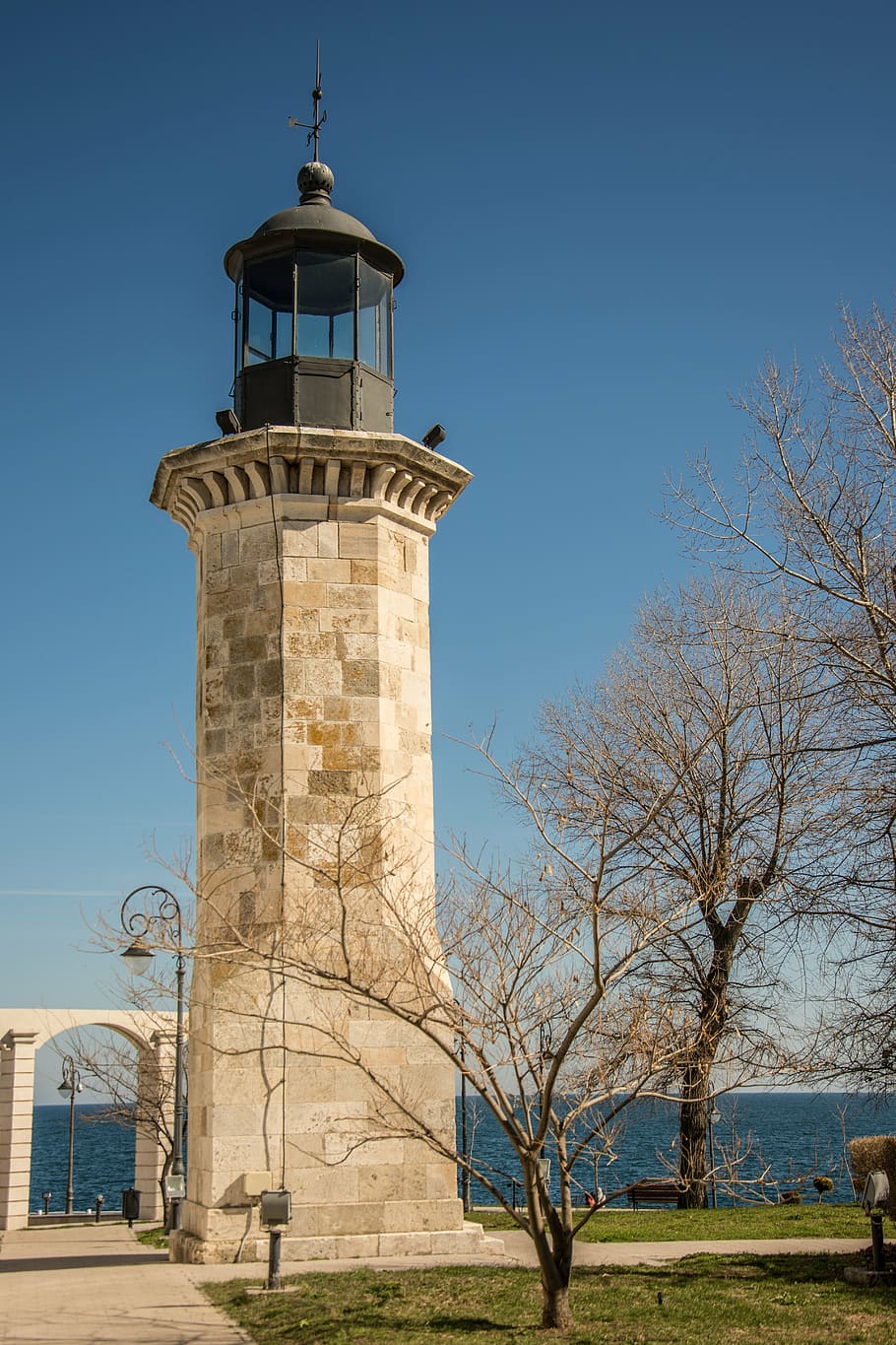 lighthouse, constanta, romania, sky, sea, travel, black, beach HD wallpaper