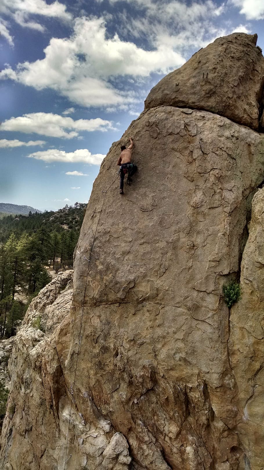 man climbing on rock formation, rock climbing, summit, difficult HD wallpaper