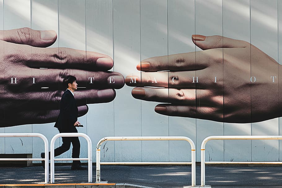 man walking at pedway, hand, wall, people, alone, human Hand HD wallpaper