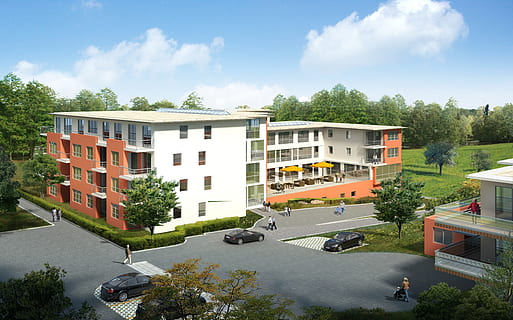 white and orange building, multi-family home, villa, rendering HD wallpaper