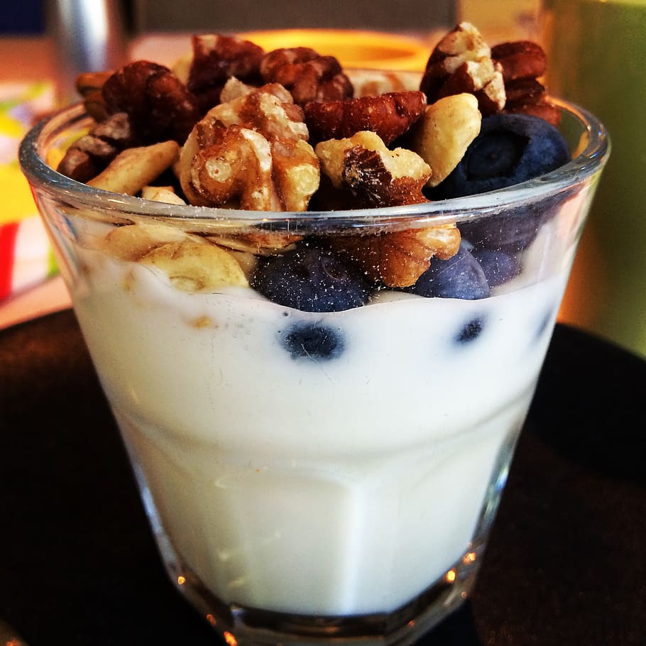 breakfast, berry, nuts, food and drink, freshness, glass, indoors HD wallpaper