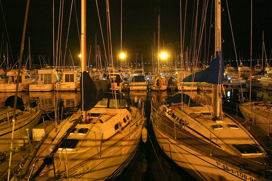 port, night mood, ships, boats, northern spain, nautical vessel, HD wallpaper