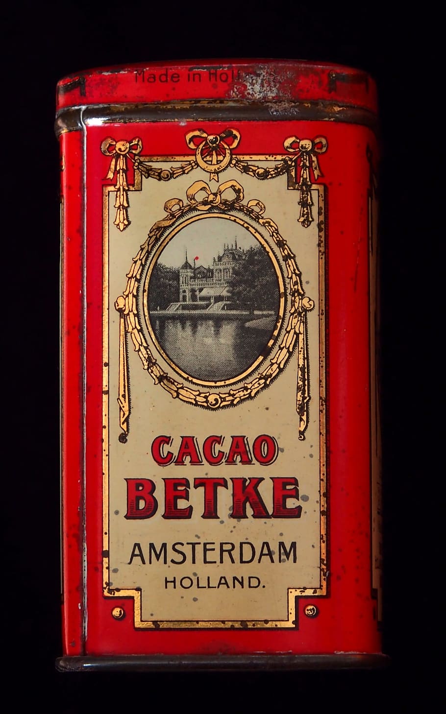 cacao, box, package, old, historic, retro, tin, container, red HD wallpaper