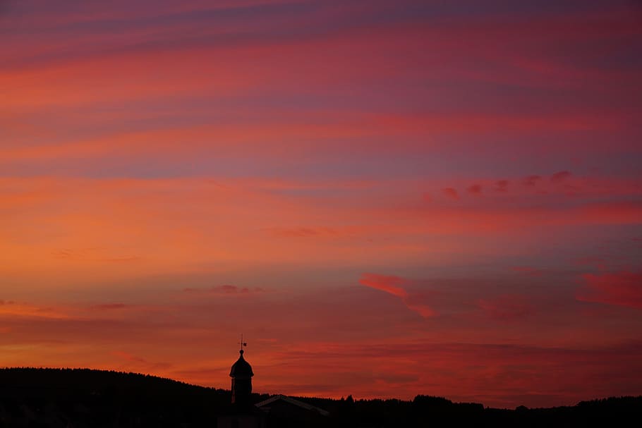 sunset, afterglow, evening sky, silhouette, orange color, cloud - sky HD wallpaper