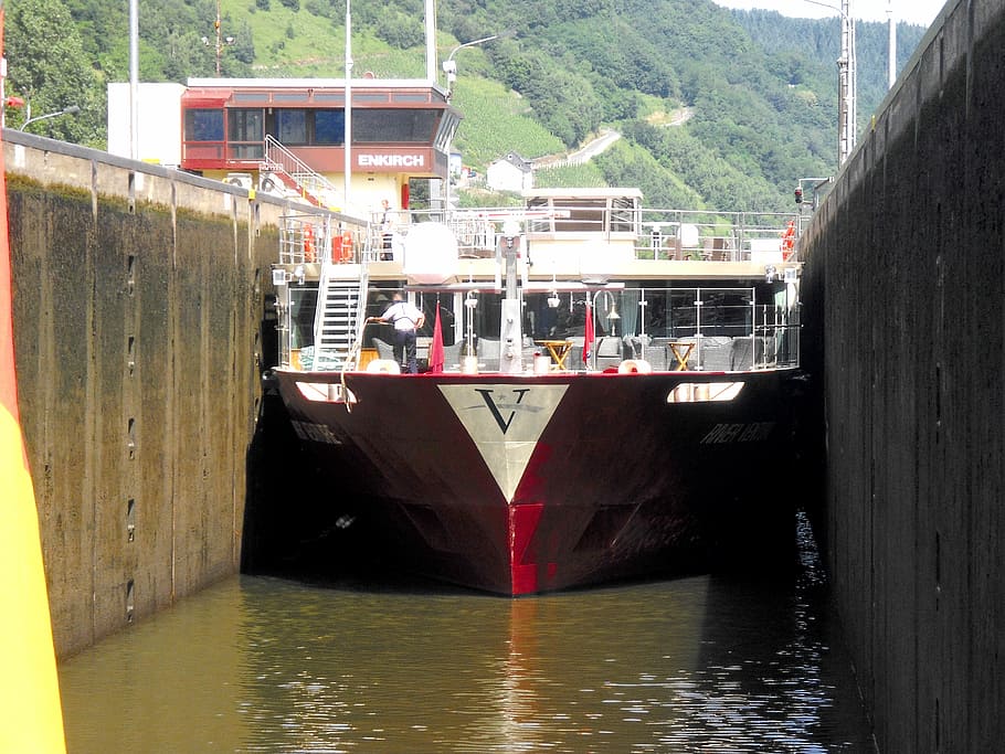 moselle sluice, river, ship, water, restaurant ship, river venture HD wallpaper