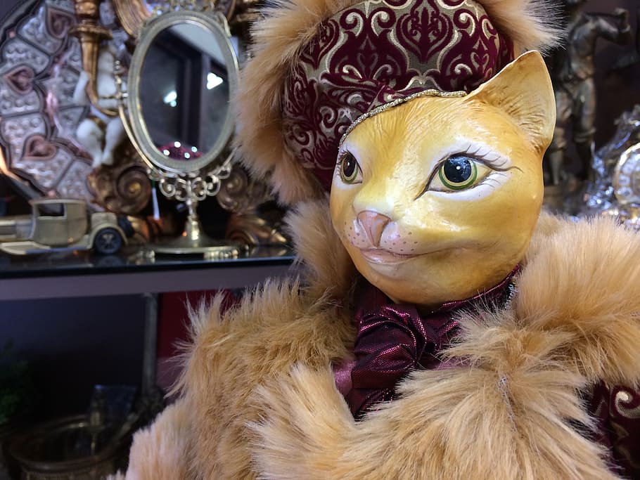 cat, statue, cute, animal, up, close-up, indoors, representation HD wallpaper