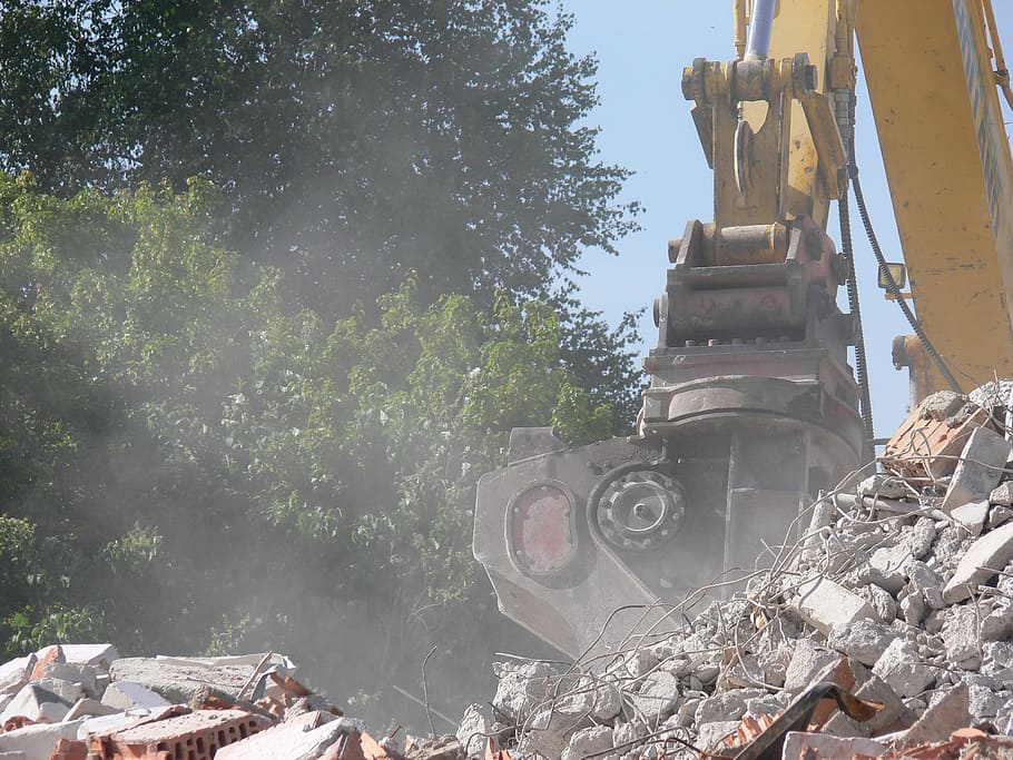 site, build, vehicle, construction work, excavators, tree, day HD wallpaper