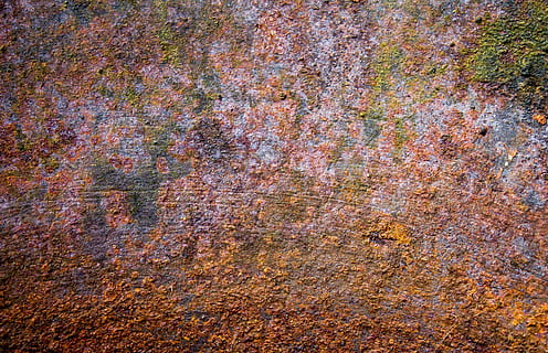 photo of orange and green mosses, rust, dyed, metal, old, old metal HD wallpaper